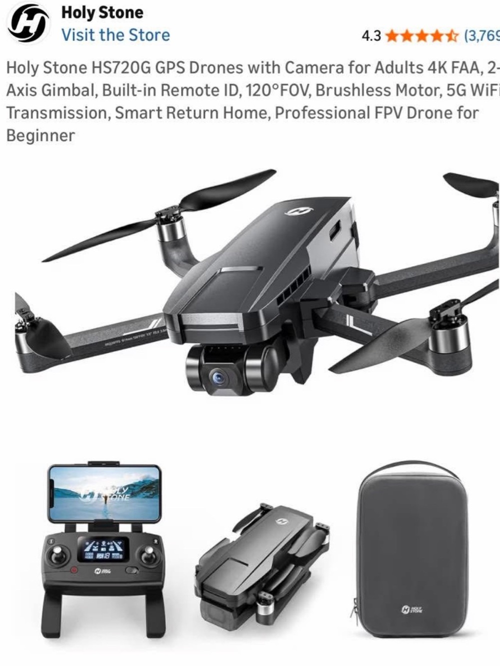 HS720G Foldable GPS Drone with 4K Camera - Charcoal Gray